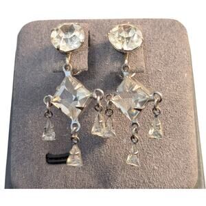 Vintage/Antique Dorsons 12K GF Silver Tone Crystal Dangle Screw Back Earrings
